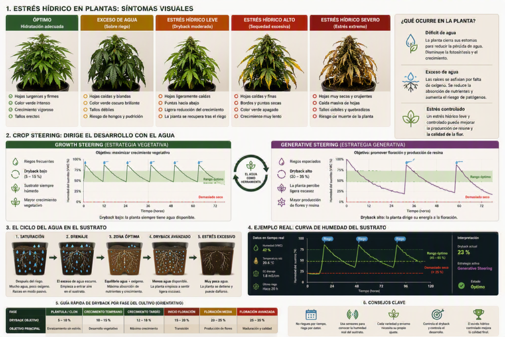 Estrés hídrico, dryback y crop steering en cultivo indoor